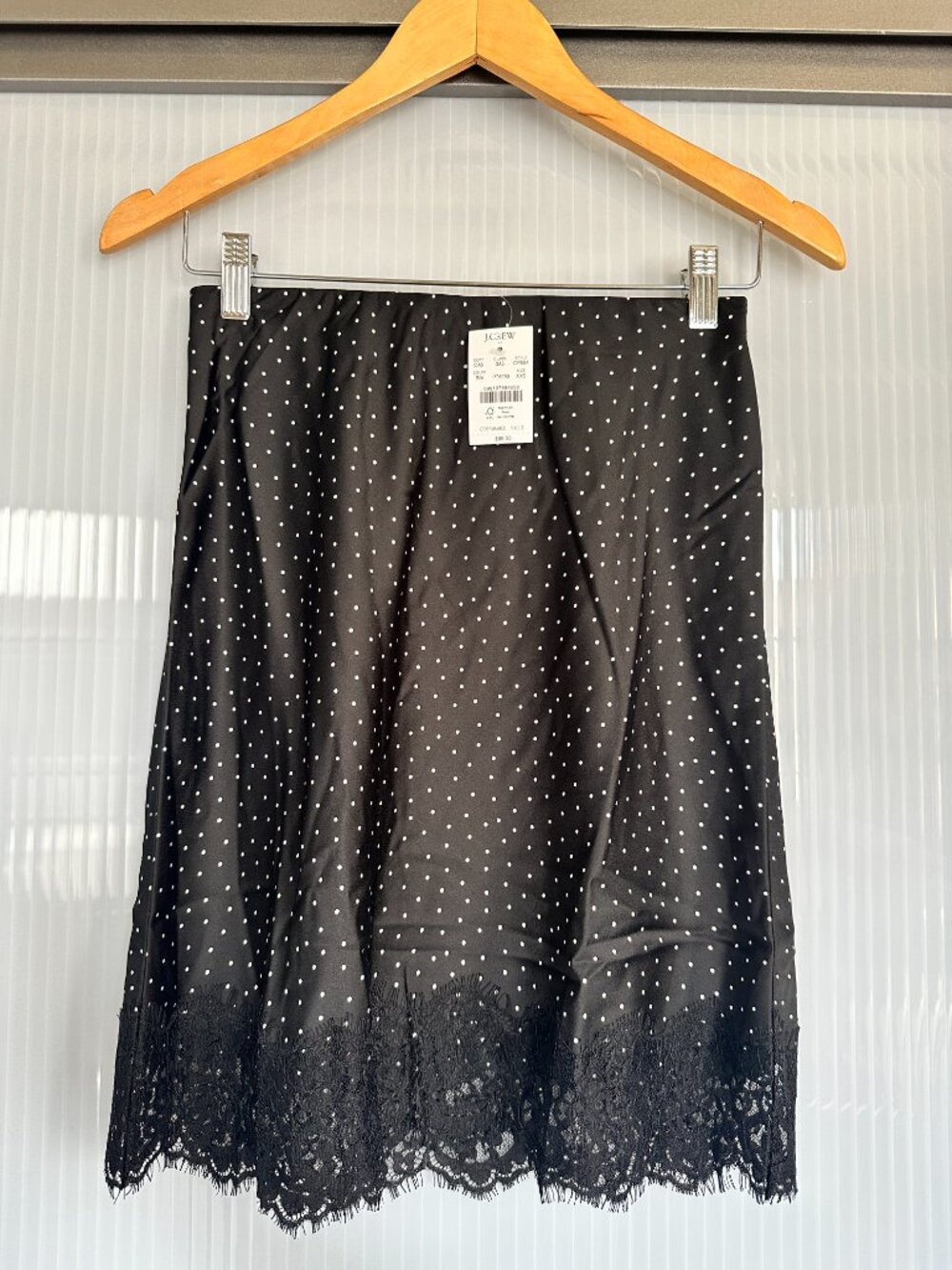 J.Crew Lace Trim Slip Skirt XXS Black Polka Dot Mini Skirt NWT